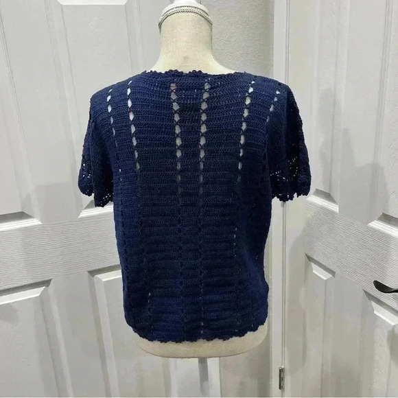 Vintage Kroshetta by papillon crochet button front sweater in dark blue❤️ - Picture 4 of 9